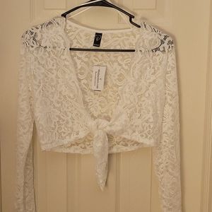 NWT long sleeve white lace shrug